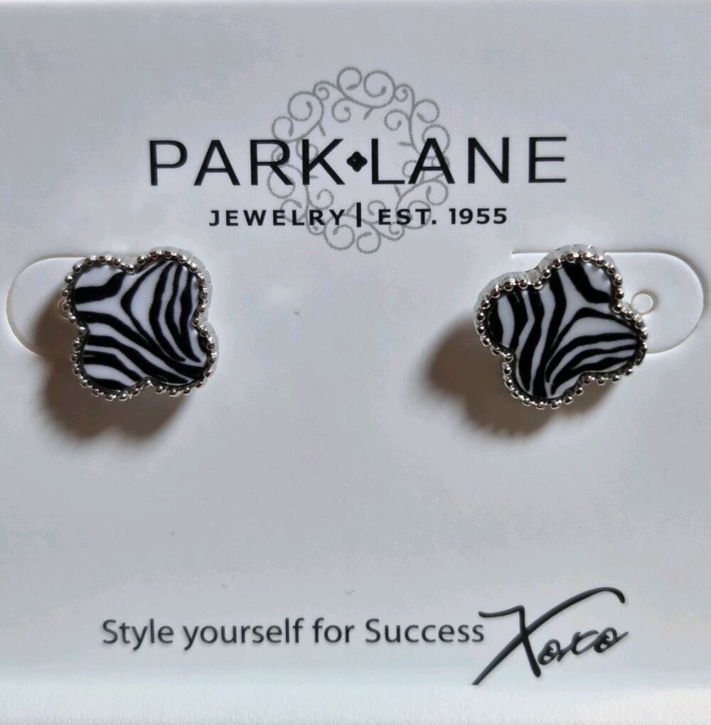 Park Lane Icon Zebra Stud Earrings Silver Tone Pierced New In Box